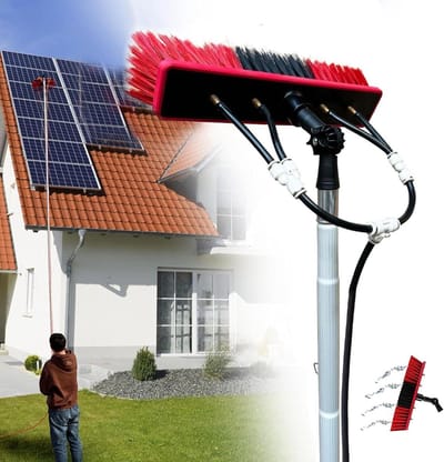 Zonnepaneel Reinigingsset - Schoonmaak Hulpstuk - Panelen Schoonmaken - Uitschuifbare Waterpaal - 8 Meter - Grijs