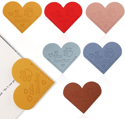 Dailygoods- Bladwijzer Hartvormig - 6 Stuks Leren Bladwijzers - Boekaccessoires - Leescadeaus - Schattige Ontwerpen - 6,1 x 5 cm - Boekmarker