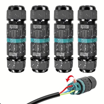 JeiibrZui 4 Stuk IP68 Kabelconnector - Waterdichte 3-Pins Kabelmof voor 9-12mm Kabels - Aansluitmof voor Ondergrondse Kabels - Geschikt voor Zonnepanelen & Tuinverlichting