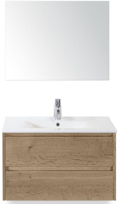 Dante Badmeubelset 80 cm - Natuur Eiken - Keramische Wastafel Wit Enjoy met Spiegel