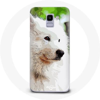 Coque - MANIACASE - Samsung Galaxy A6 2018 - Chien Samoyède - Souple - Blanc blanc