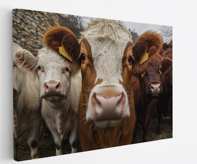 Saammp Canvas Schilderij - Koeien van dichtbij - Natuur - Dieren - 45x30 - Foto op canvas - Wanddecoratie - Muurdecoratie Woonkamer - Slaapkamer decoratie - Canvas Print