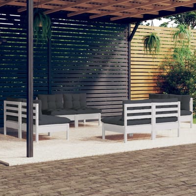 vidaXL - 8-delige - Loungeset - met - antracietkleurige - kussens - grenenhout