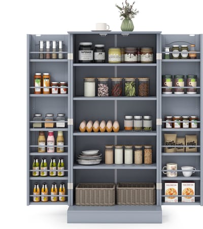 COSTWAY Keukenkast, opbergkast, opbergkast met 2 deuren en 6 verstelbare planken, multifunctionele kast voor keuken, woonkamer, eetkamer, 60 x 40 x 120 cm (grijs)