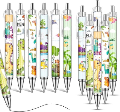 Dino Ballpoint Pen Set met 12 Stuks, Retractable Pen met Dinosaurussen, Perfect voor Schoolbenodigdheden en Feestjes