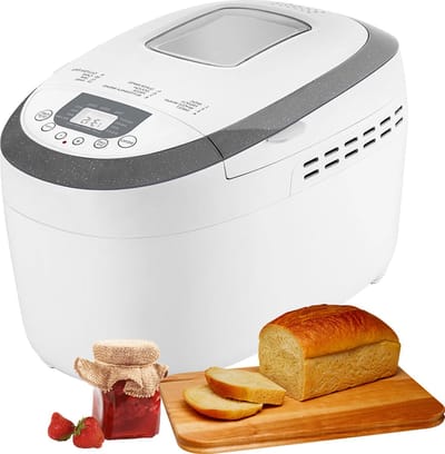 MKSS® Broodbakmachine met 12 Programma's en Timer - Broodmachine - Broodbakmachines - Voor Broodmix - 650Gram - Wit met Grijs