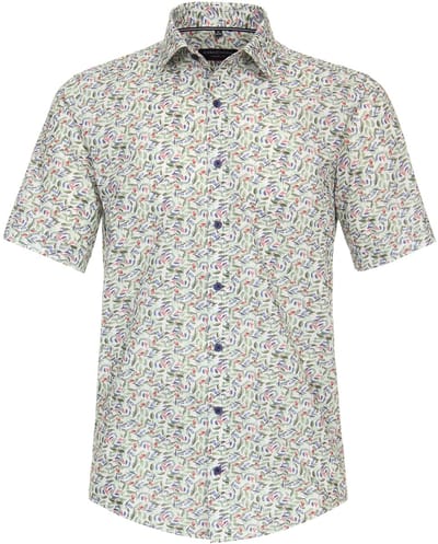 CASA MODA Sport casual fit overhemd - korte mouw - popeline - groen dessin - Strijkvriendelijk - Boordmaat: 51 - 52