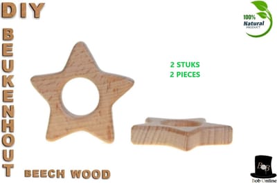 Bob Online ™ - 2 x Houten Sterren - Houten Ster Hobbydecoratie Object - Beukenhout Ster - Beechwood Star – Wooden Star Hobby Decoration Object – Wooden Hobby – Houten Hobby – Houten Hobby Ster Vorm – Ster Vorm – Houten Vormen – Ster Servetringen