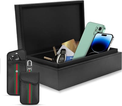 Premium Crazy Horse Lederen RFID Signaalblokkering Sleutelkast - Inclusief 2 Carbon Fiber Pouches en Antidiefstal Sleutelhanger Bescherming voor Telefoons en Kaarten