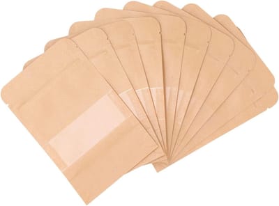 200 Stuks Kraft Papieren Zipzakken met Venster voor Voedsel en Koffie - Herbruikbare en Resealable 9x14 cm Verpakkingen