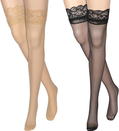2 paar zwarte kanten stay-up kousen, halterloze panty’s, sexy en comfortabele beenmode voor dames