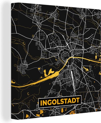 Canvas Schilderij Ingolstadt - Plattegrond - Kaart - Duitsland - Goud - Stadskaart - 20x20 cm - Wanddecoratie
