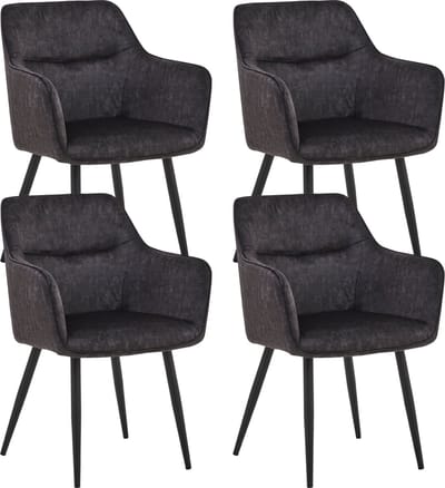 Colenis® - City Eetkamerstoel - Set Van 4 - Antraciet - Adoré Velvet - Design - Industrieel - Stoel - Armleuningen