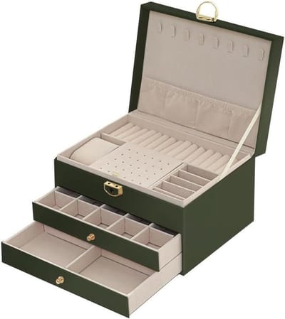 Sieradendoos dames - Opberger accessoires - Sieraden organiseren - Afneembare lagen - 23 cm breed - Donkergroen