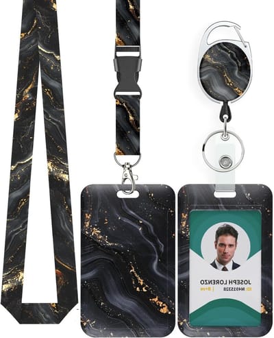 Marmeren Badgehouder met Retractable Reel en Afneembare Lanyard - Verticale Kaartbeschermer voor Identificatie en Toegangspassen