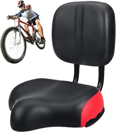 Fietszadel met rugleuning - Gevuld zitje - Comfortabel fietsen - Verstelbare rugsteun - 39.5 cm - Rood