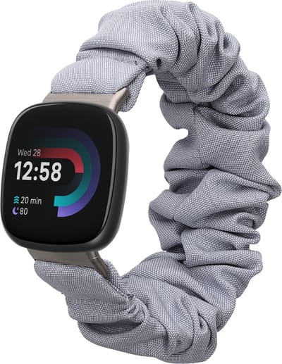 kwmobile elastisch bandje voor smartwatch - geschikt voor Fitbit Versa 4 / Sense 2 / Versa 3 / Sense - Horlogebandje van katoen - In blauwgrijs