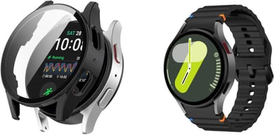 Strap-it Siliconen Wave Bandje (Zwart) + Hard Case (Zwart) - Geschikt voor Samsung Galaxy Watch 7 44mm - Horlogeband / Polsband / Armband - Siliconen Armband - Sportarmband - Waterbestendig & schokbestendig