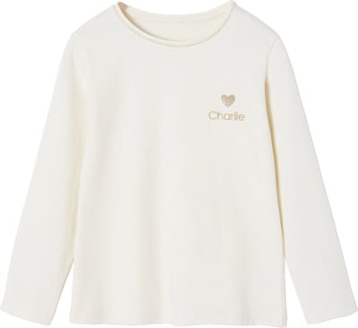 Vertbaudet T-shirt Basics met hartjes en pailletten en lange mouwen