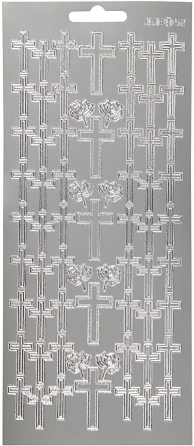 Stickers, kruis, vel 10x23 cm, zilver, 1 vel