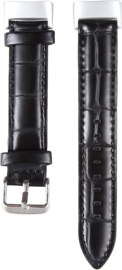 By Qubix - Compatible Fitbit bandje - Geschikt voor Fitbit Charge 5 - Fitbit Charge 6 bandje - Echt leer - Zwart (crocodile) - Horlogeband - smartwatchbandje