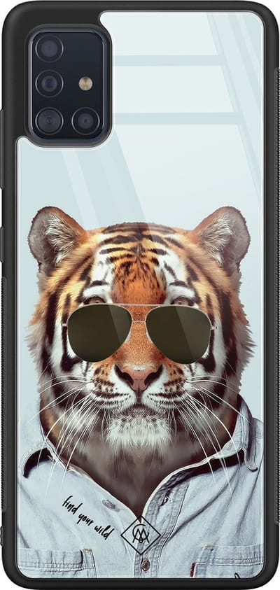 Casimoda® hoesje - Geschikt voor Samsung Galaxy A51 - Tijger Wild - Luxe Hard Case Zwart - Backcover telefoonhoesje - Blauw
