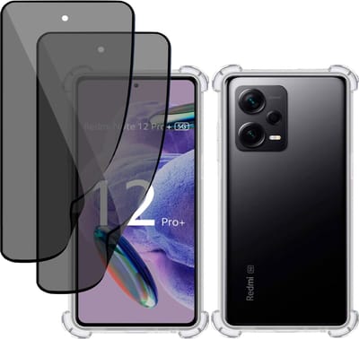 Hoesje + 2x Privé Screenprotector geschikt voor Xiaomi Xiaomi Redmi Note 12 Pro+ – Privacy Tempered Glass - Case Transparant