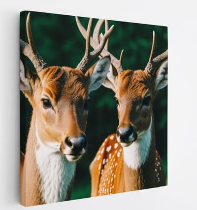 Saammp Canvas Schilderij -2 Herten - Portret - Natuur - Dieren - 20x20 - Foto op canvas - Wanddecoratie - Muurdecoratie Woonkamer - Slaapkamer decoratie - Canvas Print
