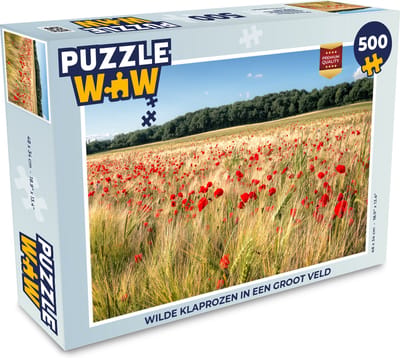 Puzzel Wilde Klaprozen in een groot veld - Legpuzzel - Puzzel 500 stukjes