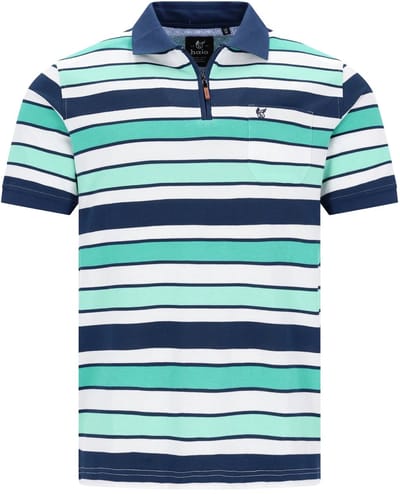 Hajo Heren Poloshirt – Stay Fresh – Blauw/Mint Gestreept – Met Rits - Maat M