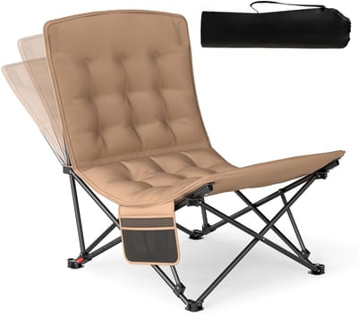 COSTWAY Campingstoel, opvouwbaar, gevoerde klapstoel met verstelbare rugleuning en zijzak, loungestoel met draagtas, 225 kg draagvermogen, vouwstoel voor kamperen, vissen
