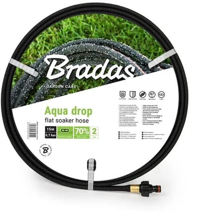 Bradas Platte Bewateringsslang – AQUA-DROP Zweetslang 13 mm × 15 m – Inclusief Snelkoppelingen