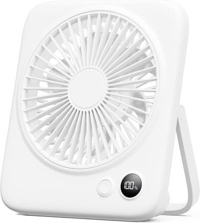 Sounix Mini USB Ventilator - Oplaadbare Tafelventilator - 4000mA Powerbank - LED-scherm - 4 Snelheden - Klein, Stil & Geruisloos - Wit
