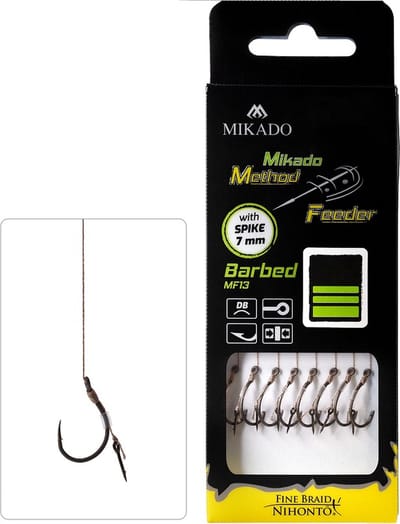 Mikado Method Feeder Onderlijn met Spike – Haakmaat 8 – 0.12 mm Gevlochten – 10 cm – 8 stuks – Karper & Brasem
