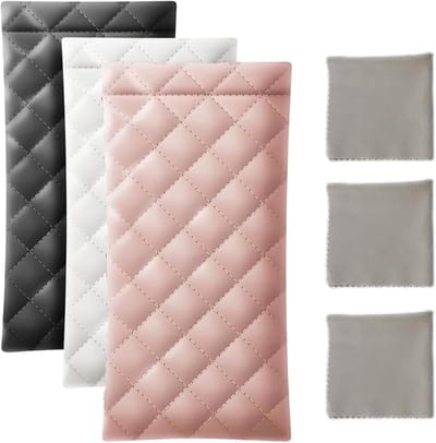Set van 3 Leren Brilhoezen met Verwijderbare Inleg, Zachte en Compacte Zonnebrilboxen voor Dames en Heren in Zwart, Wit en Roze