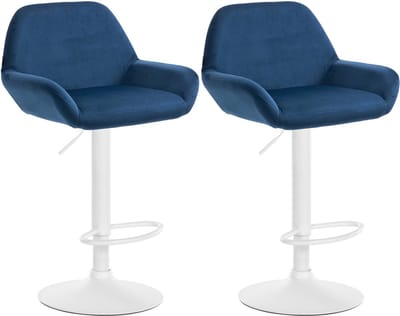 CLP Braga Set van 2 barkrukken - Met rugleuning - Verstelbaar - Fluweel - Velvet - Metaal mat wit blauw