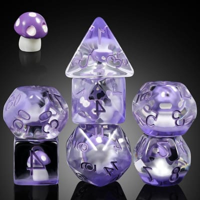 Paddestoel Dobbelstenen Set - RPG Dobbelstenen - Rollenspellen Spelen - Handgemaakt Hars Materiaal - 7 Stuks - Paars