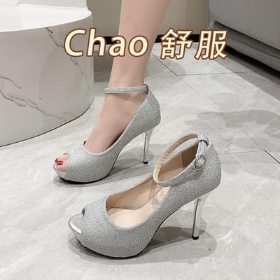 De Nieuwe Super Hoge Waterdichte Platform Schoenen met Visbek Mond Gesp Zakelijk Professioneel Casual Dames Schoenen Hoge Hakken 40 gray