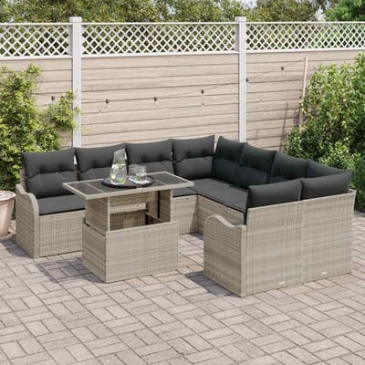 vidaXL - Tuinbank - Set - 9 - st - 8-Aantal - zitplaatsen - Lichtgrijs - Polyrattan
