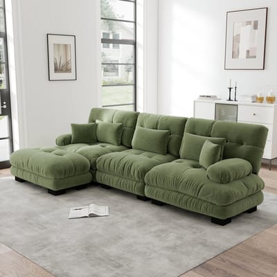 MODENUIT Hoekbank Modulair - Diepe Zitting, Ronde Armleuningen en Ottomans - Voor Woonkamer - Chenille Groen