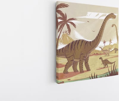 Saammp Canvas Schilderij - Schattige dinos - Kinderkamer - 20x20 - Foto op canvas - Wanddecoratie - Muurdecoratie Woonkamer - Slaapkamer decoratie - Canvas Print
