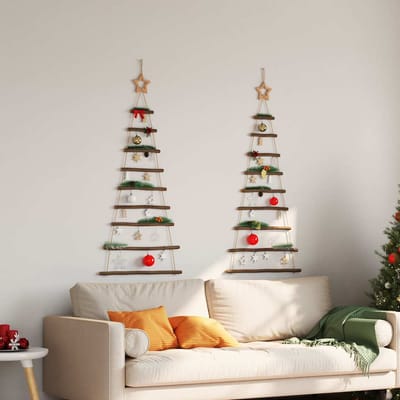 vidaXL - Hangende - kerstbomen - met - topsterren - 2 - st - 55x120 - cm - natuurlijke - tak