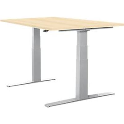 Schäfer Shop Select bureau LOGIN, elektrisch in hoogte verstelbaar, rechthoekig, T-poot, B 1200 x D 800 x H 645-1290 mm, ahorn/blank aluminium