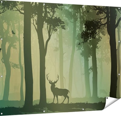 Gards Tuinposter Hert in het Bos - Silhouet - 150x120 cm - Tuindoek - Tuindecoratie - Wanddecoratie buiten - Tuinschilderij