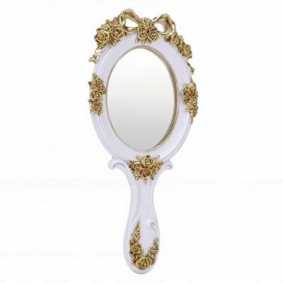 Miroir à main vintage portable ovale brodé miroir de princesse pour femmes décoration rétro blanc