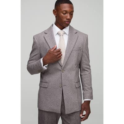 Straight Fit Herringbone Suit Jacket | Brown | Size 46