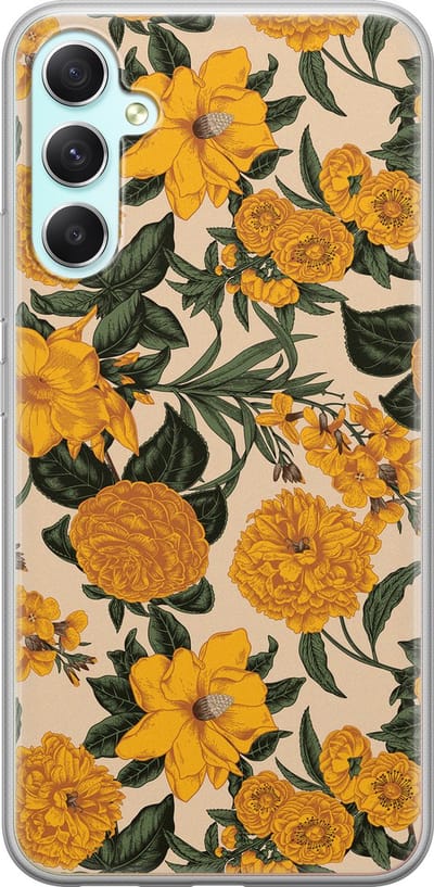 Leuke Telefoonhoesjes - Hoesje geschikt voor Samsung Galaxy A34 - Retro flowers - Soft case - TPU - Bloemen - Geel