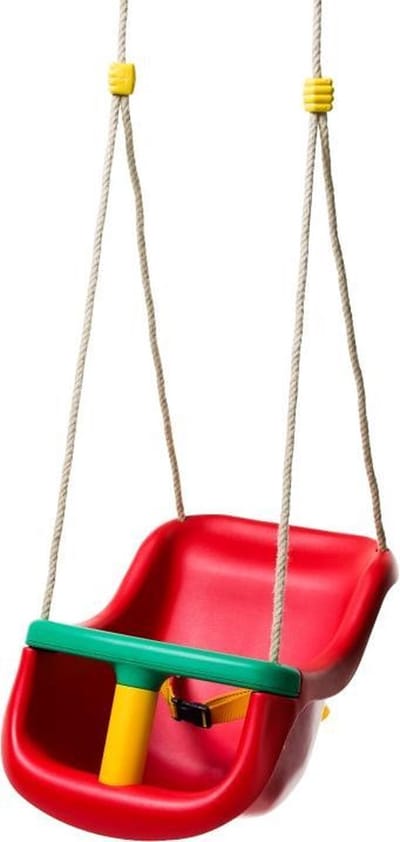 Déko-Play peuter schommel de luxe Rood met inlegkussen blauw en PH touwen.