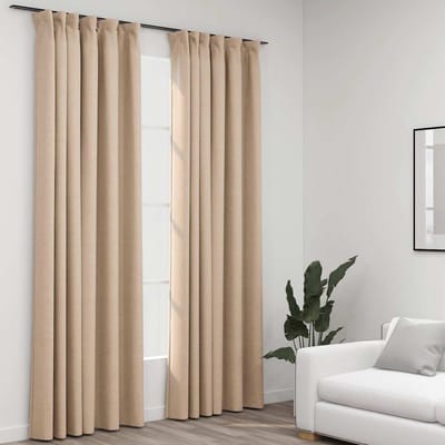 vidaXL - Gordijnen - linnen-look - verduisterend - haken - 2 - st - 140x225 - cm - beige