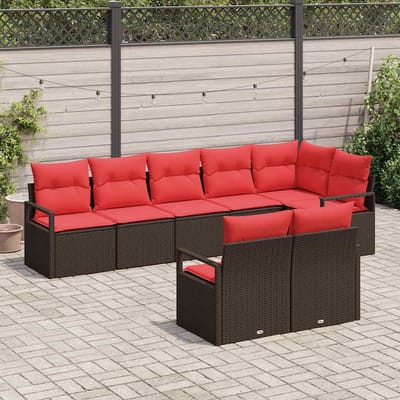vidaXL - Tuinbank - Set - 8 - st - Bruin - en - Rood - poly - rattan